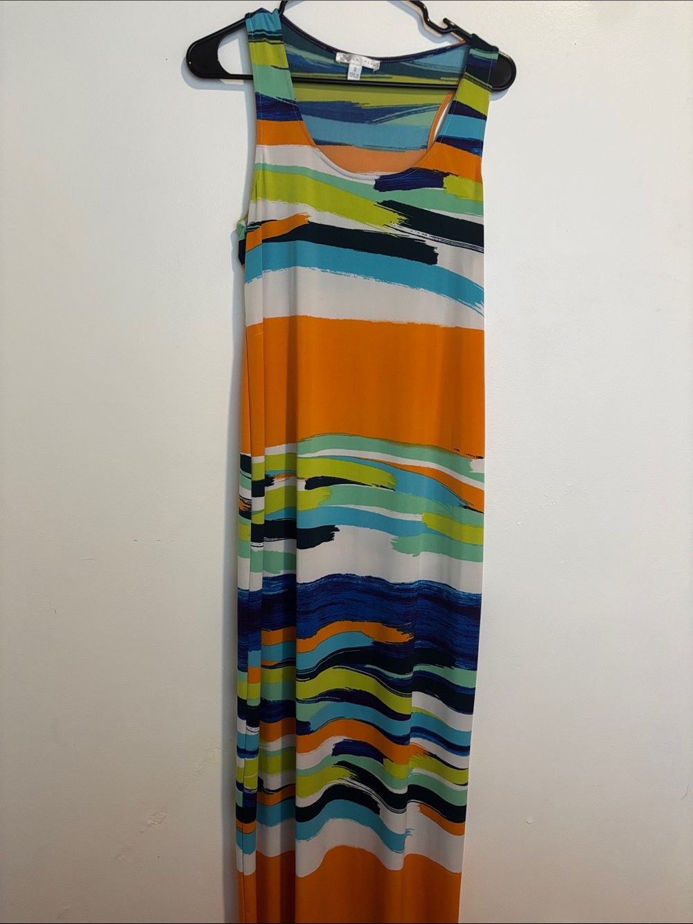 London Times Brushstroke Stripe Maxi Dress — Blue, Teal, Lime, Orange